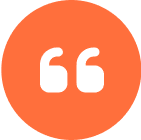 Orange circle with white quotation marks.